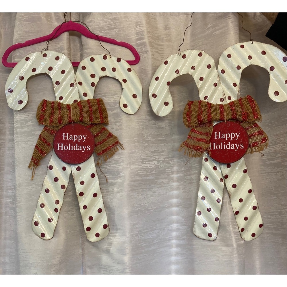 Kirklands Metal Candy Cane Christmas Holiday Decor White Red Polka Dot